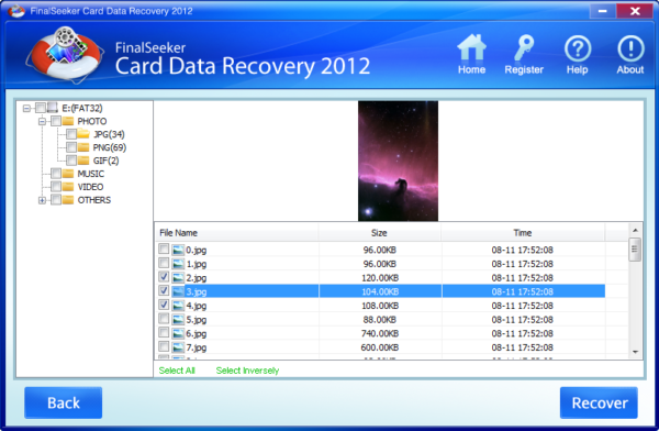 FinalSeeker Card Data Recovery のスクリーンショット