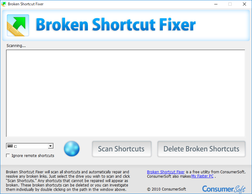 無効なショートカットをドライブ全体から検出し削除できるソフト Broken Shortcut Fixer フリーソフトラボ Com